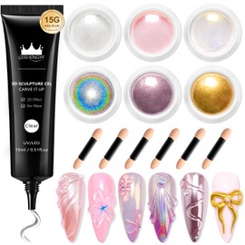 BISHENGYF 3d Nail Gel And Chrome Nail Powder Kit: 15 G Strong 3d Sculpting Nail Gel,Pink Moonlight Glazed Gold Chrome Nail Powder For 5d Molding Nail Art Design Decoration(Silver/Laser/Yellow)
