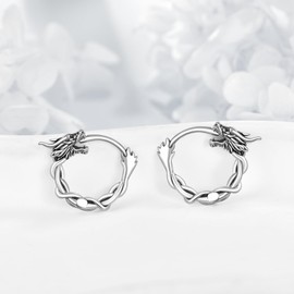 VENACOLY Dragon Earrings 925 Sterling Silver Dragon Hoop Earrings Jewellery for Men Women Dragon Lovers