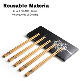 5-Pair Reusable Natural Bamboo Chopsticks, AOOSY Classic Japanese Style Chop Sticks Gift Set, Dishwasher Safe, Hand-Carved 8.8 Inch/22.5cm (Fish Pattern Chopsticks with box)