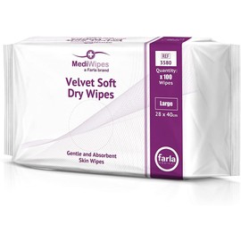 Farla Medical MediWipes Patient Dry Wipes, Large Velvet Soft & Super Absorbent Wipes, Patient Care Homes Dry Wipe, Body Cleansing Wipes, Pack of 100