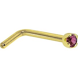 Body Candy Solid 18k Yellow Gold 1.5mm (0.015 cttw) Genuine Purple Diamond L Shaped Nose Stud Ring 18 Gauge 1/4"