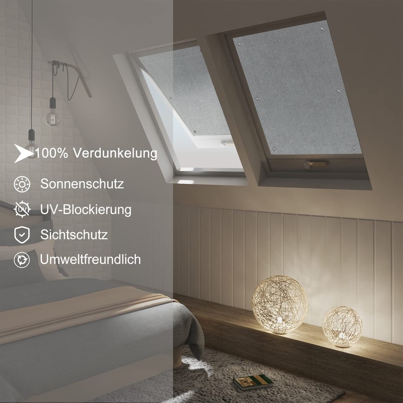 WOLTU Thermal Skylight Roller Blind, No Drilling, Sun Protection, Blackout