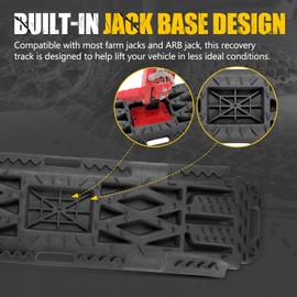 BUNKER INDUST Offroad Traction Boards with Jack Lift Base, Mud Sand Tracks Snow Tire Traction Mat Recovery Ramp for 4X4 Jeep Truck SUV ATV UTV Pair Black Traction Pads (Gen 2th)