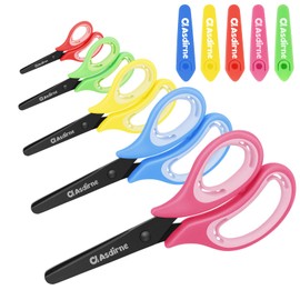 Asdirne Kids Black Coated Scissors, Safety Children Scissors, Craft Scissors with Blunt Tip Stainless Steel Blades and Soft Grip, Great for Home and School, Assorted Color, 13.5cm, 5 Pack