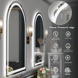 CHARMOR Arched LED Bathroom Mirror 22x30 Inch, LED Vanity Mirror with Backlit and Frontlit, Dimmable Lighted Illuminated Mirror, Anti-Fog,Memory, 3 Colors, Shatter-Proof, ETL Listed