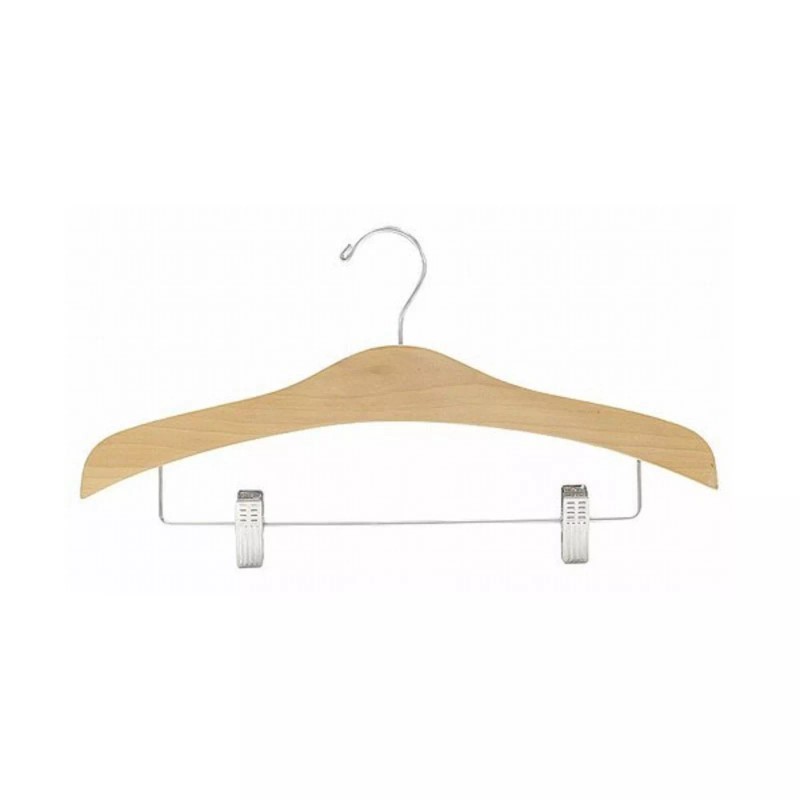 Only Hangers 16" Natural Decorative Wooden Suit Hanger w/ Clips