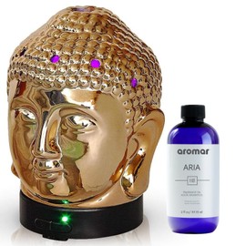 Aromar Buddha Head Essential Oil Diffuser - Ultrasonic Aromatherapy Humidifier with LED Lights, Cool Mist, Auto Shut-Off for Home, Office, Yoga, Meditation Decor - Ceramic, Zen Budha Statue, 200ml