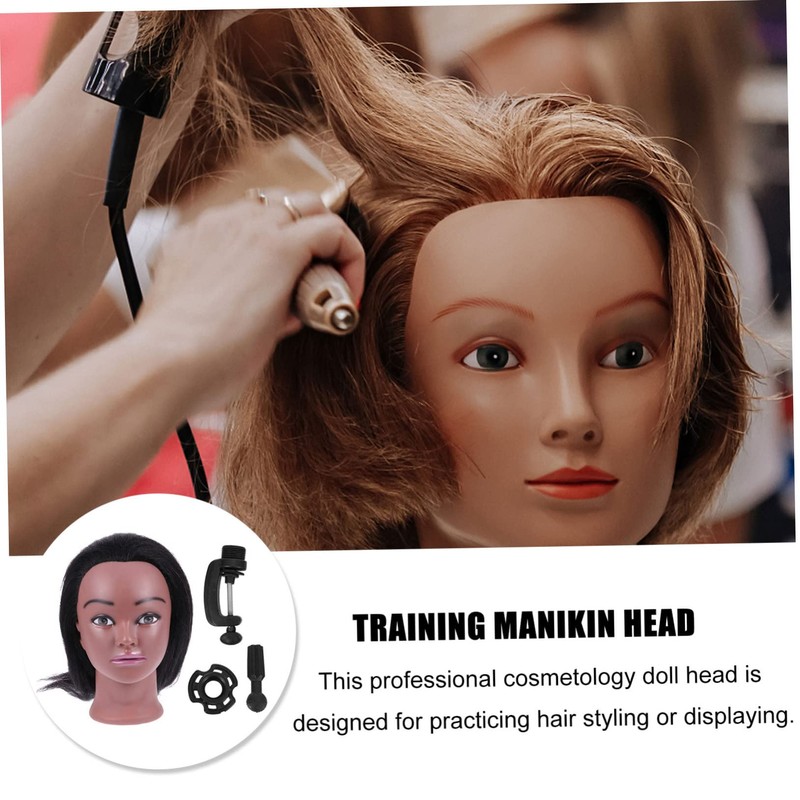FOMIYES Hair Braiding Training Head with Real Hair Black Skin