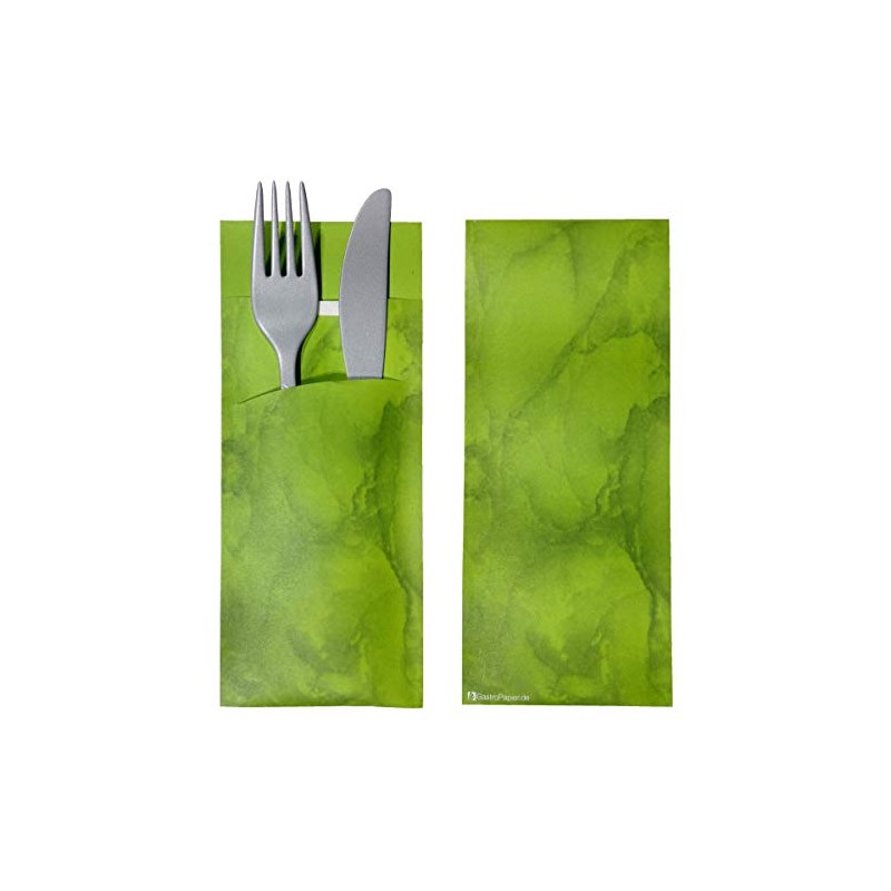 30 Cutlery Pockets with Napkin Apple Green Marbled 20 cm