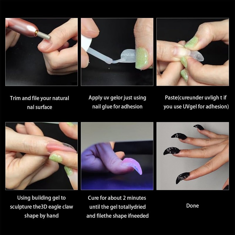Acrylic Eagle Claw Nails 2 Boxes 200 Pcs White Transparent