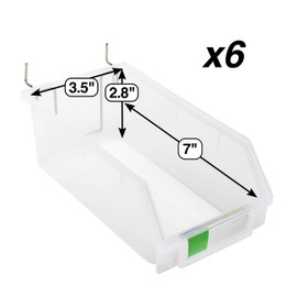 Right Arrange Pegboard Bins – 6 Pack Clear Extra Large - Hooks to Any Peg Board - Organize Hardware, Accessories, Attachments, Workbench, Garage Storage, Craft Room, Tool Shed, Hobby Supplies, Parts
