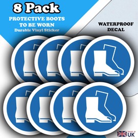 8 Pack - Protective Boots Must Be Worn Stickers - 85mm Waterproof Vinyl Decals
