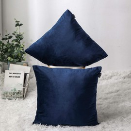 Set of 2 Luxton Velvet Square Cushion Covers Indigo Blue, Solid Plain Navy Blue Decorative Throw Pillow Covers for Bedroom Lounge Sofa (45x45cm, Indigo Blue)