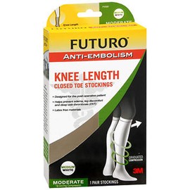 Futuro Anti-Embolism Knee Length Closed Toe Stockings Medium White Moderate, Pack of 2