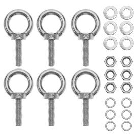Pack of 6 M10 Shoulder Eye Bolts 304 Stainless Steel Eye Bolts with Lock Nuts Spring Washers Heavy Duty Eye Bolt for Home Office Silver