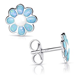 MATERIA by Matthias Wagner Children's Stud Earrings Flower 925 Silver Earrings Girls Stud Daisy 8 mm, enamel