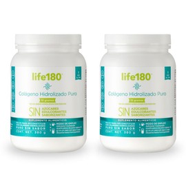 Life180 Dúo Colágeno Hidrolizado Puro 10g Polvo Natural Sin sabor Pack de 2 | Suplemento Alimenticio para Salud de Cabello, Piel y Articulaciones, Sin Azúcar, Sin Carbohidratos, Sin Colorantes
