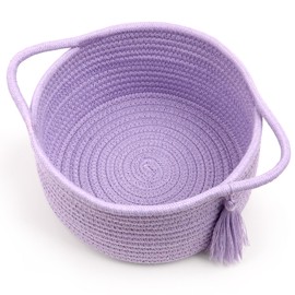 Empty Gift Basket – SweetMemo Mini Woven Rope Organizer Baskets for Gifting, Baby Shower, Desk, Makeup Brushes, Bathroom, Shelves – Small Decorative Storage Bin with Gift Bag & Ribbon – Lilac Purple