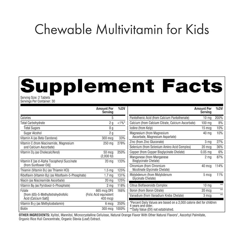 Dr.mercola Chewable Multivitamin For Kids 60 Tablets Sabor Sin sabor