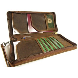 Visconti Wing Unisex Hunter Leather Travel Wallet for Passport ID Currency Card Pen Boarding Pass RFID Security Detachable Wrist Strap Style 728 (Oil Tan)