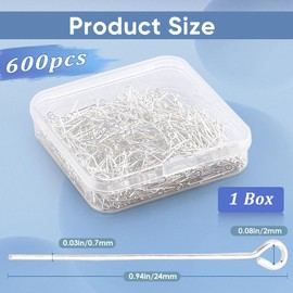 SOFPLATE 1 Box 600Pcs Silver Eye Pin jewellery Earring Pins Findings Brass Hypoallergenic Beads Hole Long Thin Straight Head Pins for jewellery Making Earrings Bracelets Accessories Supplies DIY Craft