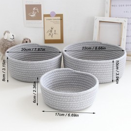 Lxoraziy Set of 3 Braided Storage Baskets, Stackable Storage Baskets, Cotton Rope Storage Baskets, for Organising Clothes, Bathroom, Toy Baskets Storage