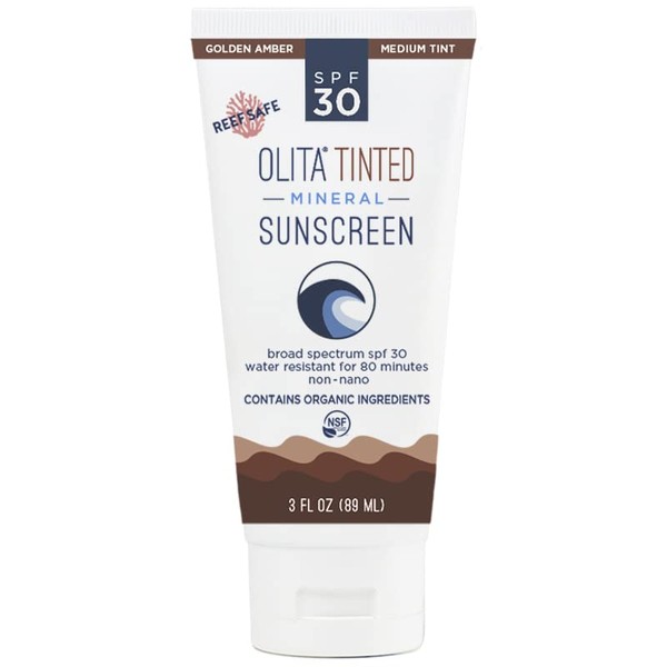 Olita Tinted Mineral Sunscreen SPF 30 Lotion - Golden Amber - 3 oz - Broad Spectrum, Chemical Free, All-Natural, Reef Safe, Organic, Zinc Sunblock, Water-Resistant