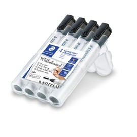 STAEDTLER Lumocolor Whiteboard Marker Bullet Tip Approx. 2 mm Line Width High Quality Dry and Residue-Free Wipe Whiteboards Set of 4 Black Markers 351 WP4-9X