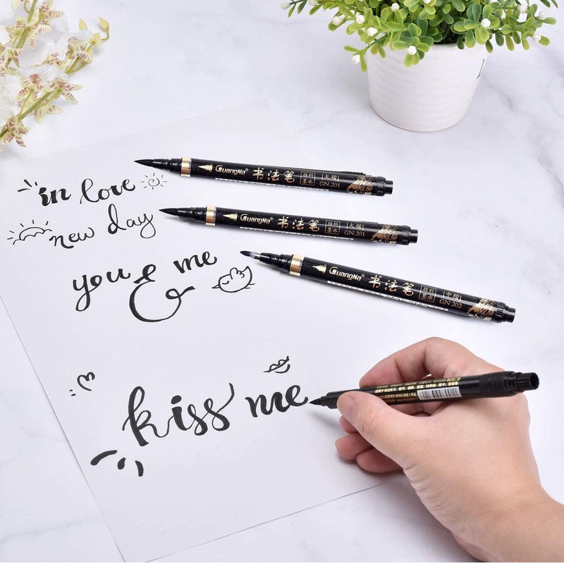 Calligraphy Pens - 6pcs Calligraphy Set for Beginners Refillable Black