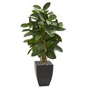 Nearly Natural 56in. Artificial Rubber Tree in Black Planter