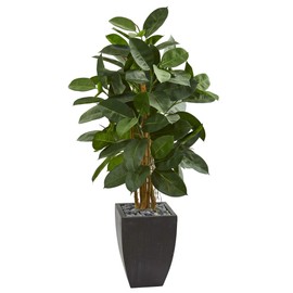 Nearly Natural 56in. Artificial Rubber Tree in Black Planter
