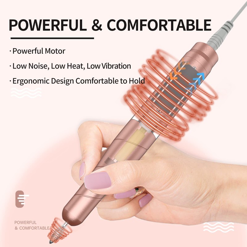 Kredioo Electric Nail File, 10 Drill Bits Efile Kit USB
