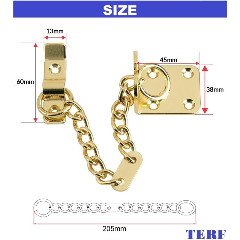 TERF® Heavy Duty Door Chain Polished Brass Narrow Design Door