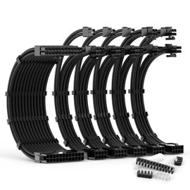 ABNO1 PSU Cable Extension Kit 30CM Length with Two Sets of Cable Combs,1x24Pin/2x8Pin(4+4)/3x8Pin(6P+2P) PC Sleeved Cable for ATX Power Supply (Black), A-11