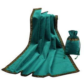 BLESSUME Altar Tarot Table Cloth for Reading Divination Wicca Square Velvet Cloth with Tarot Pouch (Green 1)