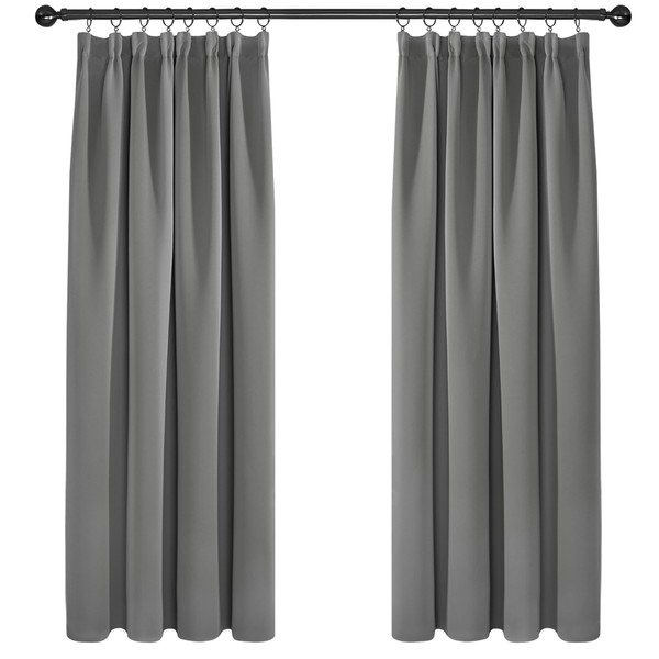 Deconovo Grey Blackout Curtains Thermal Curtains Super Soft Pencil Pleat Blackout Curtains Bedroom 46 x 54 Drop Inch Light Grey Two Panels