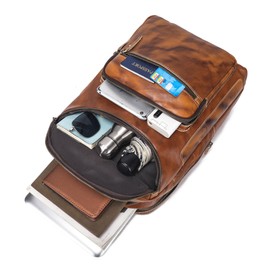 LANNSYNE Vegetable Tanned Leather Backpack For Men, 15.6" Leather Laptop Backpack Hiking Travel Bag Camping Rucksack