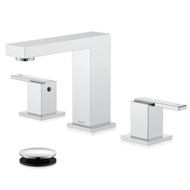 KENES Polished Chrome Widespread Bathroom Faucet 2 Handle Bathroom Sink Faucet 3 Hole, 8-Inch 3 Pieces Bathroom Vanity Faucet with Pop Up Drain & Supply Lines, KE-9050-5-P