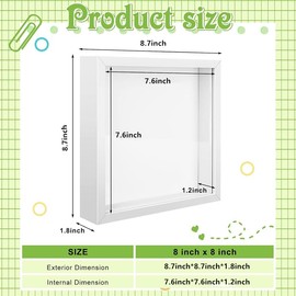 4 Pack 8 x 8in Shadow Box Picture Frame 3D Frames Shadow Box Square Acrylic Shadow Boxes Display Cases with Adhesive Tape for Baby Items Wedding Memories Crafts Awards Medals Tickets and Photos(White)