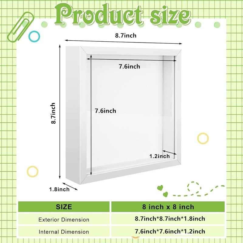 4 Pack 8 x 8in Shadow Box Picture Frame 3D