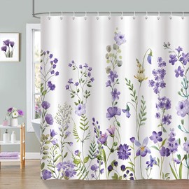 COZZSNUGE Purple Floral Shower Curtain, Lilac Garden Flower Spring Bathroom Decor, Waterproof Polyester Bath Curtain with 12 Hooks, 72 x 72 Inches