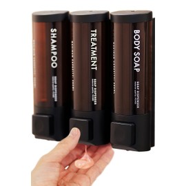 KATAZUKE Soap Dispenser, Shampoo Dispenser, Wall Mounted, Magnet, Black, Hanging, 3 Refills, For Renting, Compact, Hotel-like, Modern, As Is