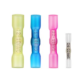 DINGYUAN Crimp & Solder Seal Heat Shrink Butt Wire Connectors, Stronger Connection & Noise Reduction Electrical Waterproof Connectors Marine Grade Terminals Kit (10PCS, 24-22AWG)