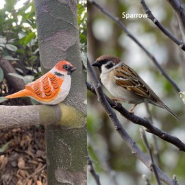 Hand Carved Bird Figurines, Hand-Painted Sculpted Wooden Birds, Wood Bird Sculptures for Home Decoration, Hand Crafted Life Like Bird Statues, Ideal Gifts for Bird Lovers (Sparrow)