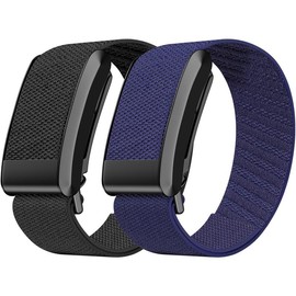 2 Pack Elastic Nylon Sport Band Compatible with Whoop 4.0 Band and Whoop 3.0, Fast-Drying and Sweat-Wicking, Soft Adjustable Breathable Wristband Strap - Color: Black+Midnight Blue