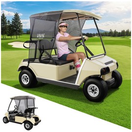 10L0L Golf Cart Sun Shade Cover for Club Car DS, Superior UV Heat Blocking Polyester Mesh Canopy Cover, Durable & Easy Install (Black/Beige)