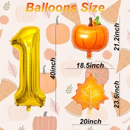 Thanksgiving Birthday Decorations - 40 Inch Foil Gold Number 1 Balloons - Pumpkin Balloons for Thanksgiving Party Supplies - Pumpkin First Birthday Decorations