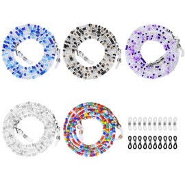 URAQT Eyeglasses Chain, 5 Pack Glasses Chain Non-Slip Spectacle Chain with 10 Pair Ear Hooks, Colorful Beaded Sunglasses Chain Lanyard Eyewear Retainer, Eyeglass Strap Holder for Women Reading Sports