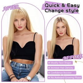 4x6cm Hand Made Lace Base Human Hair Toppers for Women with Thin Hair Clip in Wispy Bangs Extensions 8 inch Hairpiece Wiglet (Light Blonde)