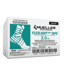 Mueller FlexLight Spatting tape - Black, 2in x 7.5 yd, Case of 24 Rolls